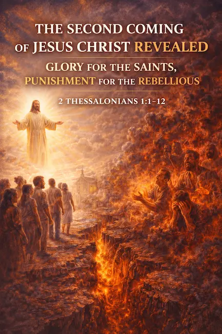 Infographic image of the Second Coming of Jesus Christ in 2 Thessalonians 1.